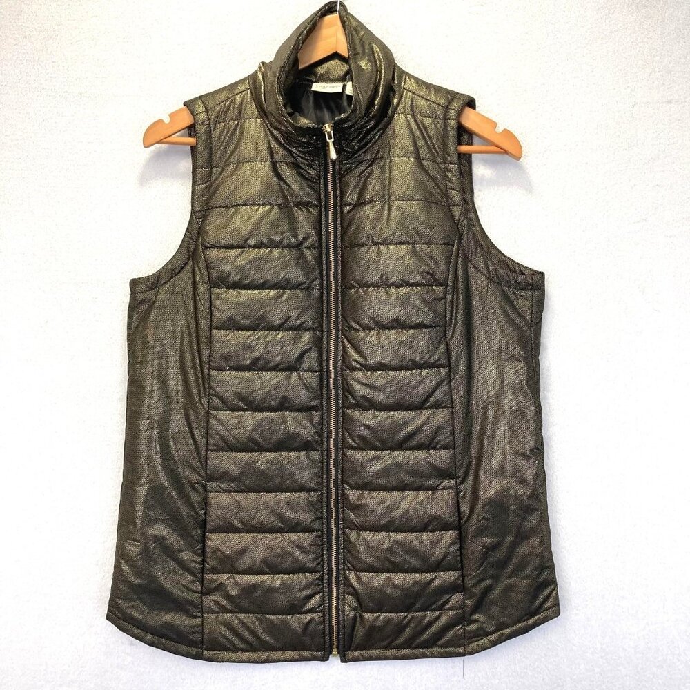 Chico's Zenergy Quilted Zip Up Vest Size 1 (Women's Medium) Gold Black Metallic
